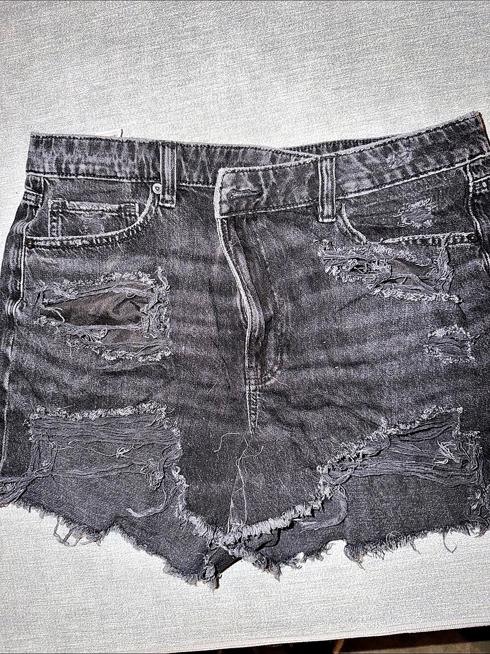 American Eagle Black Distressed Denim Cutoff Shorts Waist 12